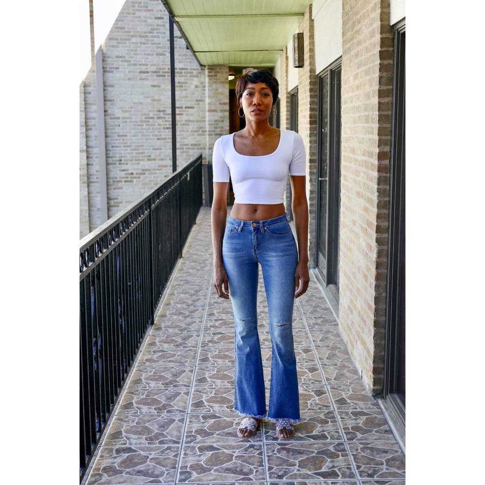 NEW YMI paula high-rise flared jean in denim